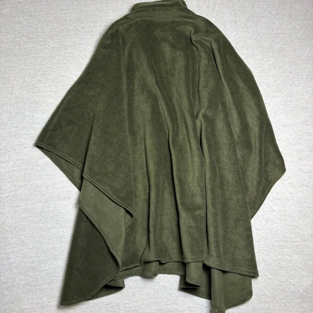 Vintage USA Made Womens‎ Poncho Wrap OS Olive Green Fleece Fringe Scarf Boho